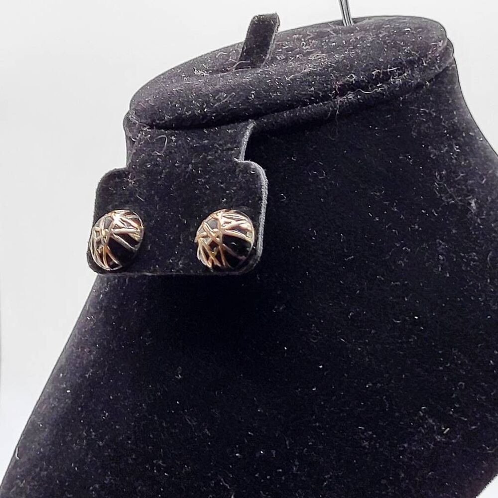 Vintage 80s Abstract Modernist Silver and Black Stud Earrings